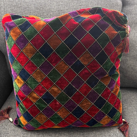 Pier 1 Imports Velvet Pillow Diamond Stitched Jewel Tones Tassels 20" - Picture 2 of 7